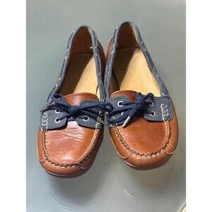 Sebago Docksides Boat Shoes - Tan / Navy - Women's 9.5 - Excellent Condition